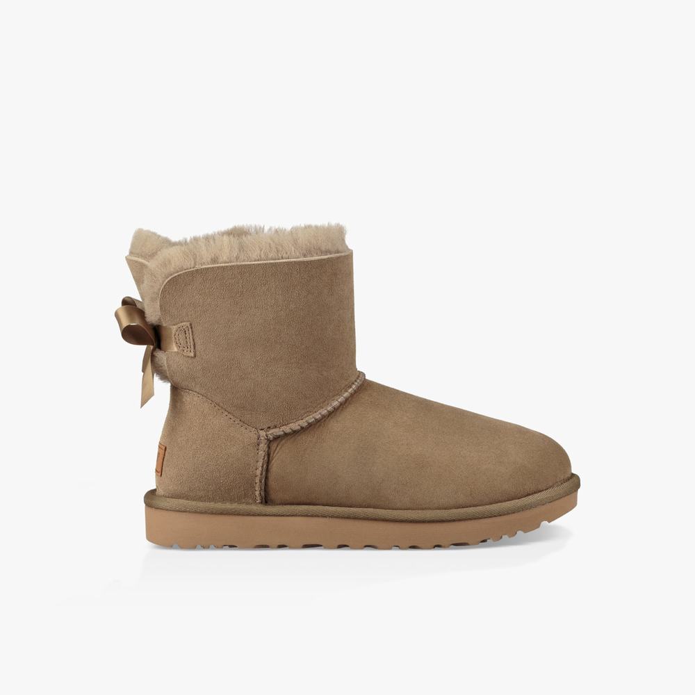 Bottes Classic UGG Mini Bailey Bow II Femme Kaki Soldes 336CPZOL